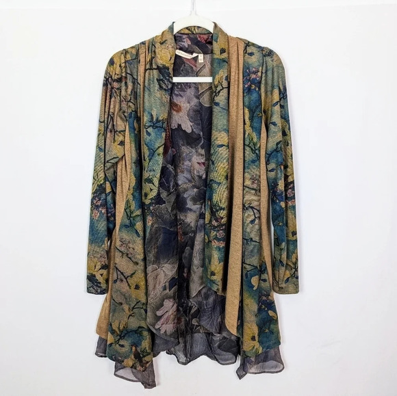 Soft Surroundings M Tea Gardens Topper Bird Sweater Cardigan Fairy Mystical Boho - Picture 3 of 13